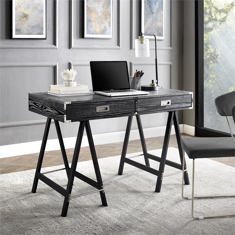 Posh Living Alleyne 2-Drawers Rectangle Wood Writing Desk in Black