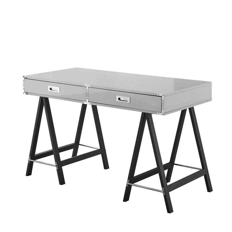 Posh Living Alleyne 2-Drawers Rectangle Wood Writing Desk in Light Gray