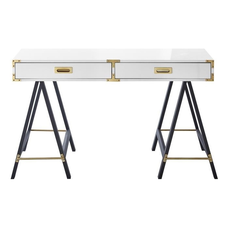 Posh Living Alleyne 2-Drawers Rectangle Wood Writing Desk in White