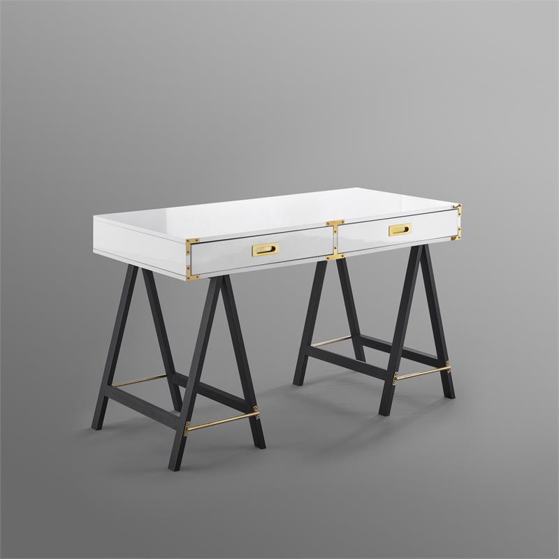 Posh Living Alleyne 2-Drawers Rectangle Wood Writing Desk in White