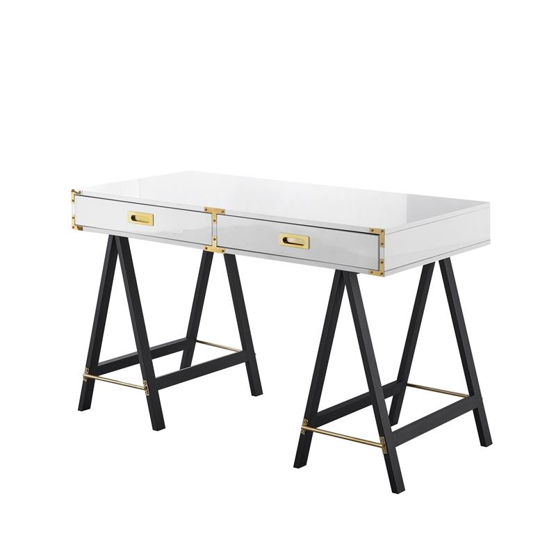 Posh Living Alleyne 2-Drawers Rectangle Wood Writing Desk in White