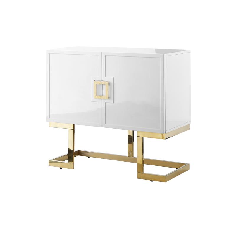 Posh Living Maleia 2-Doors Oak Veneer Wood Accent Chest in White/Gold