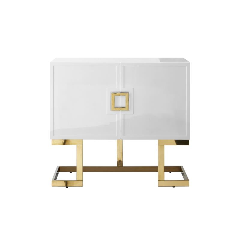 Posh Living Maleia 2-Doors Oak Veneer Wood Accent Chest in White/Gold