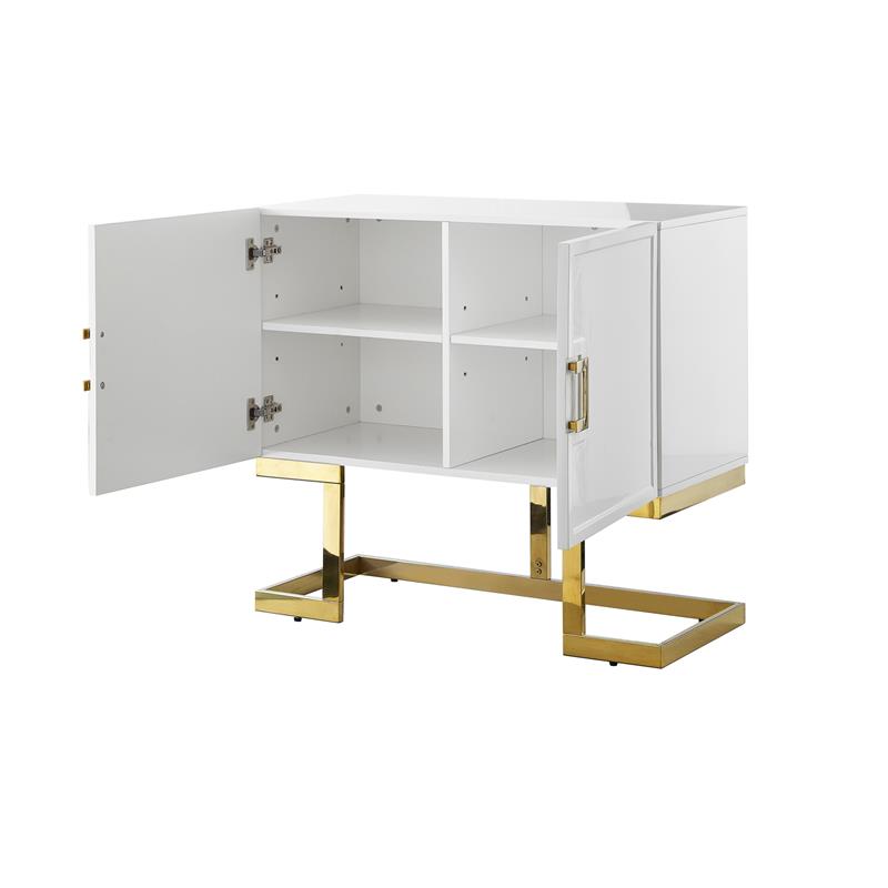 Posh Living Maleia 2-Doors Oak Veneer Wood Accent Chest in White/Gold