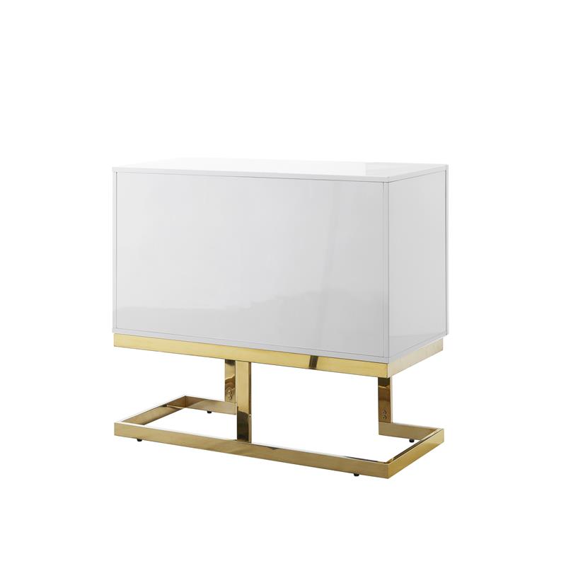 Posh Living Maleia 2-Doors Oak Veneer Wood Accent Chest in White/Gold