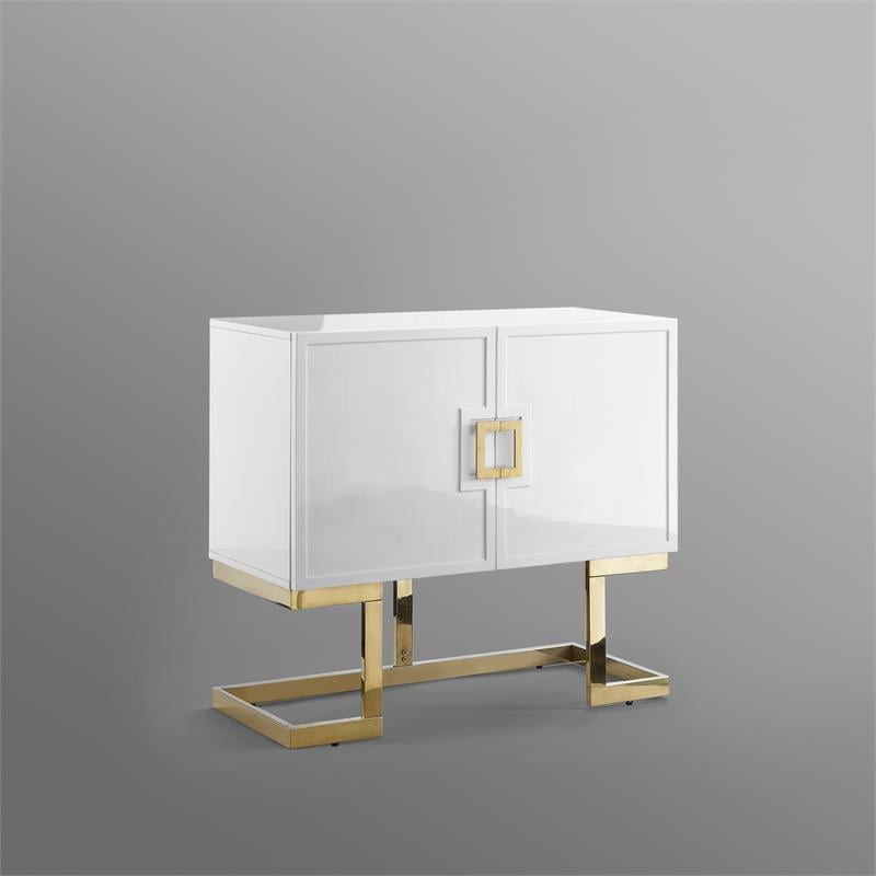 Posh Living Maleia 2-Doors Oak Veneer Wood Accent Chest in White/Gold