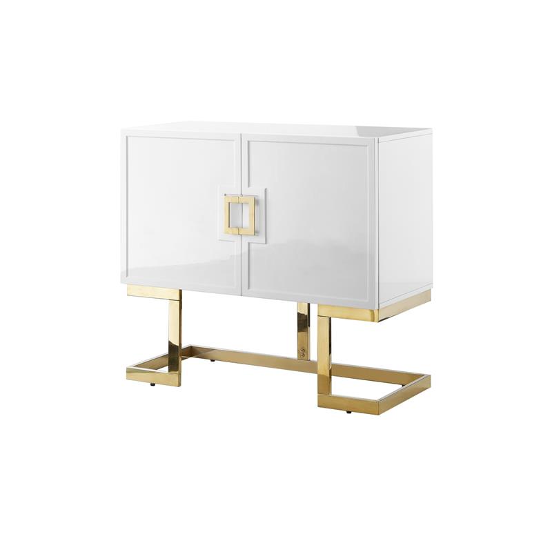 Posh Living Maleia 2-Doors Oak Veneer Wood Accent Chest in White/Gold