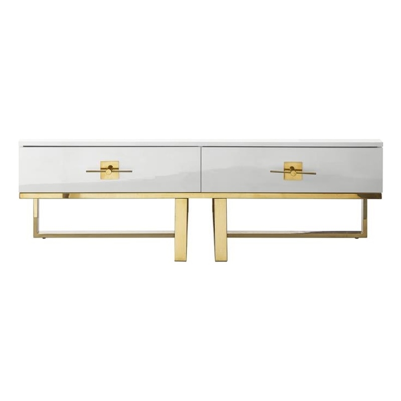 Posh Living Mano 2-Drawers Stainless Steel Base Coffee Table - White/Gold