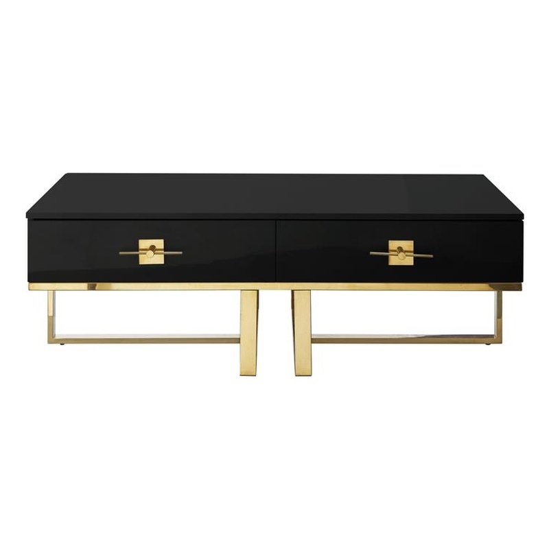 Posh Living Mano 2-Drawers Stainless Steel Base Coffee Table - Black/Gold