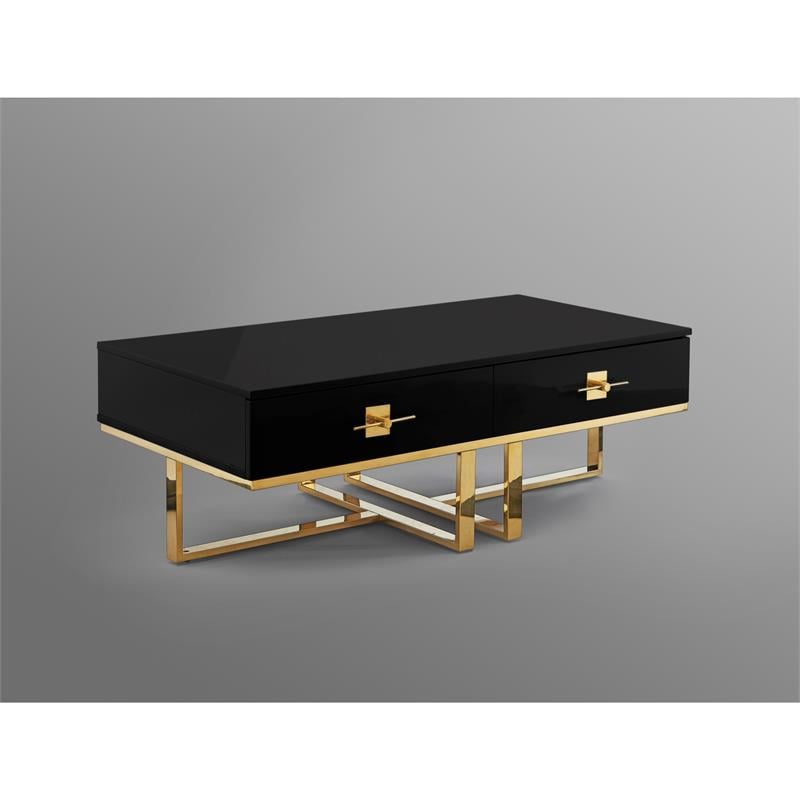 Posh Living Mano 2-Drawers Stainless Steel Base Coffee Table - Black/Gold
