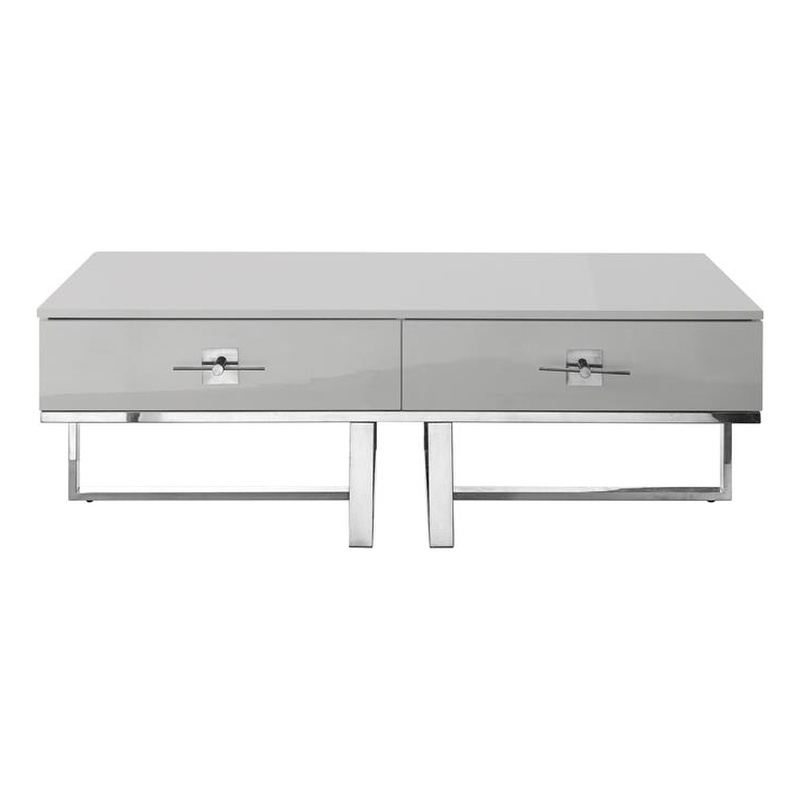 Posh Living Mano 2-Drawers Stainless Steel Base Coffee Table - Light Gray/Chrome