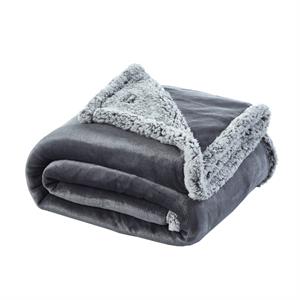 Posh Pascal 50&quotx60&quot Reversible Flannel Heathered Sherpa Blanket in Dark Gray