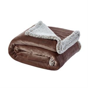 Posh Pascal 50&quotx60&quot Reversible Flannel Heathered Sherpa Blanket in Brown