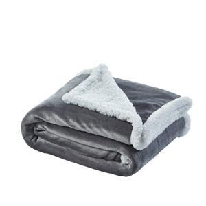 Posh Pascal 50&quotx60&quot Reversible Flannel Solid Sherpa Blanket in Light Gray