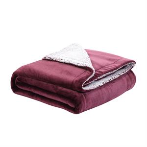 Posh Pascal 60&quotx80&quot Reversible Flannel Heathered Sherpa Blanket in Purple