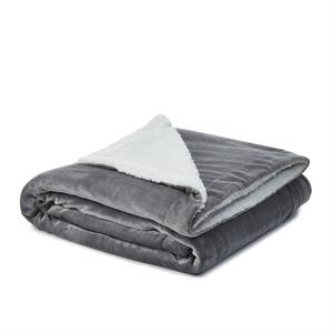 Posh Pascal 108&quotx90&quot Reversible Flannel Solid Sherpa Blanket in Light Gray