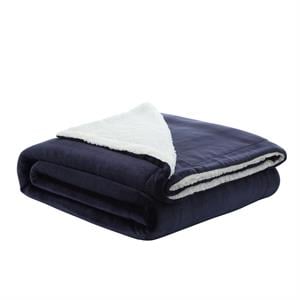 Posh Pascal 90&quotx90&quot Reversible Flannel Solid Sherpa Blanket in Navy Blue