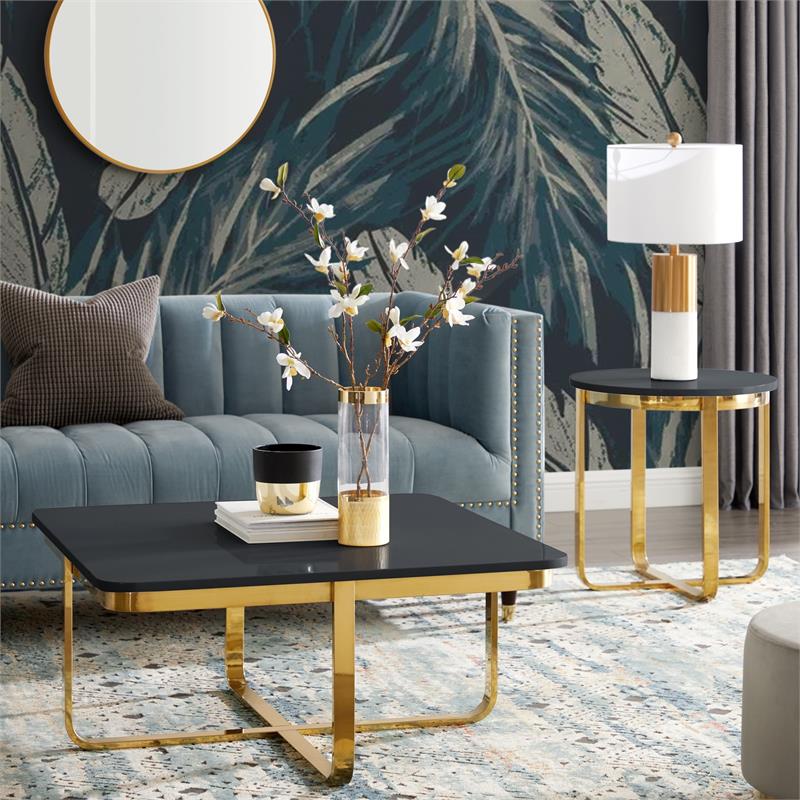 Posh Living Kaloni Modern Stainless Steel Base Coffee Table in Black/Gold