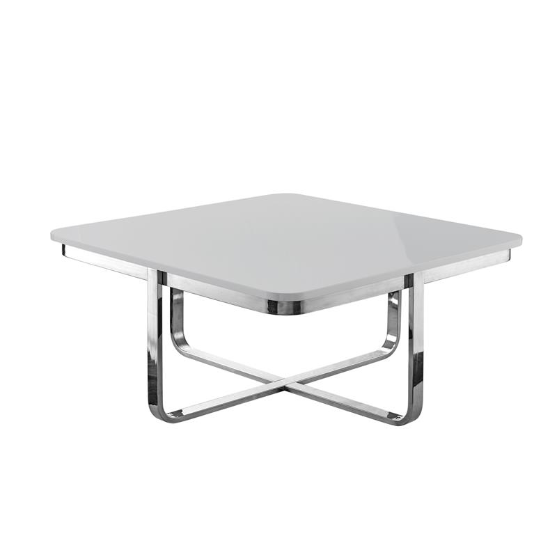 Posh Living Kaloni Modern Stainless Steel Base Coffee Table in Light Gray/Chrome