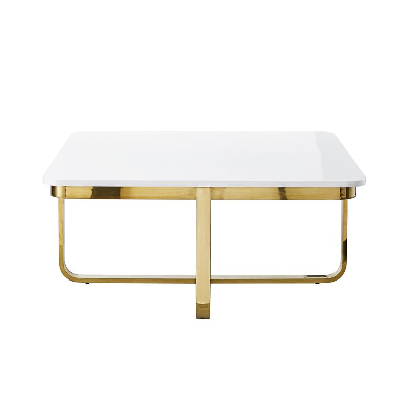 Posh Living Kaloni Modern Stainless Steel Base Coffee Table in White/Gold