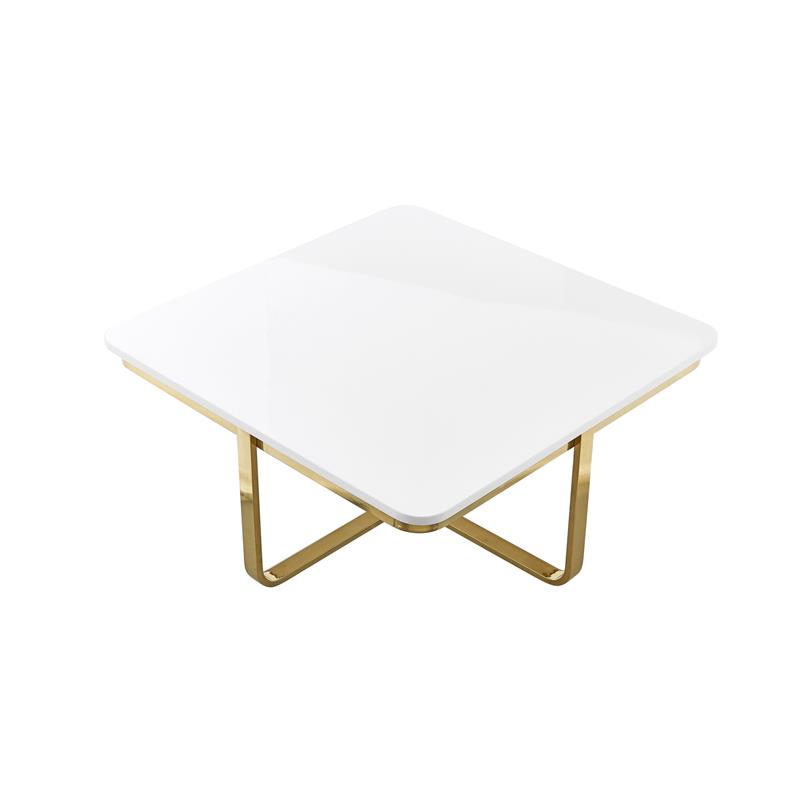 Posh Living Kaloni Modern Stainless Steel Base Coffee Table in White/Gold