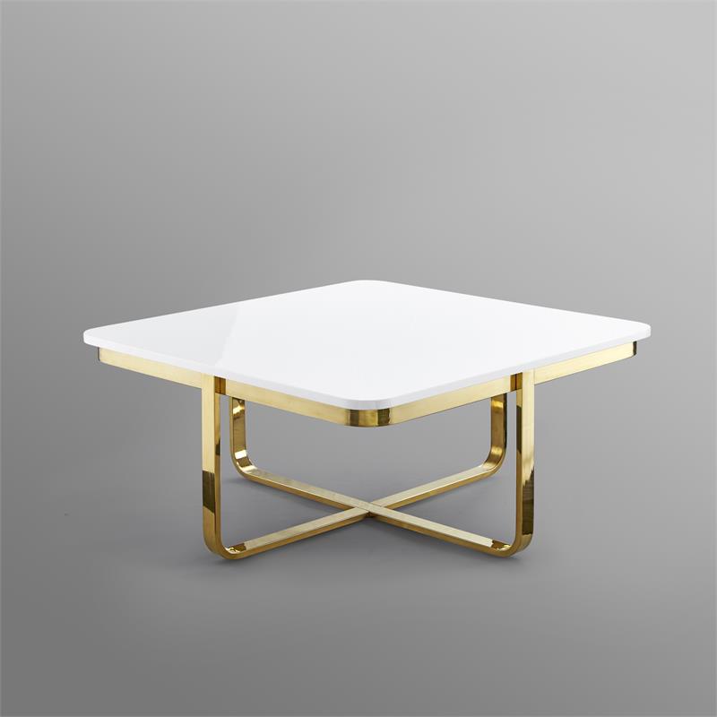 Posh Living Kaloni Modern Stainless Steel Base Coffee Table in White/Gold