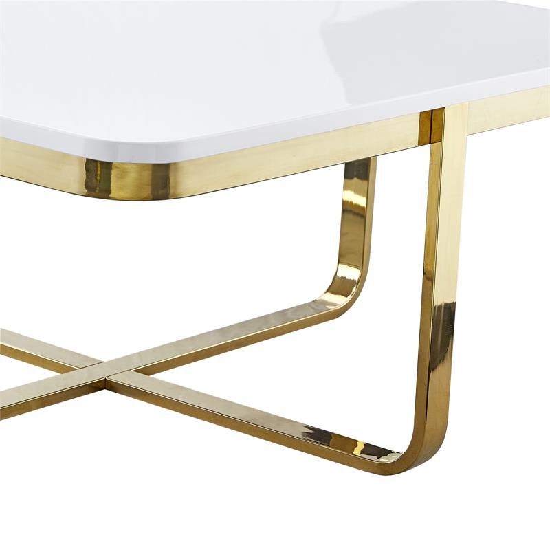 Posh Living Kaloni Modern Stainless Steel Base Coffee Table in White/Gold