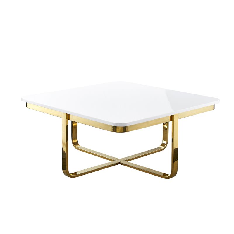 Posh Living Kaloni Modern Stainless Steel Base Coffee Table in White/Gold