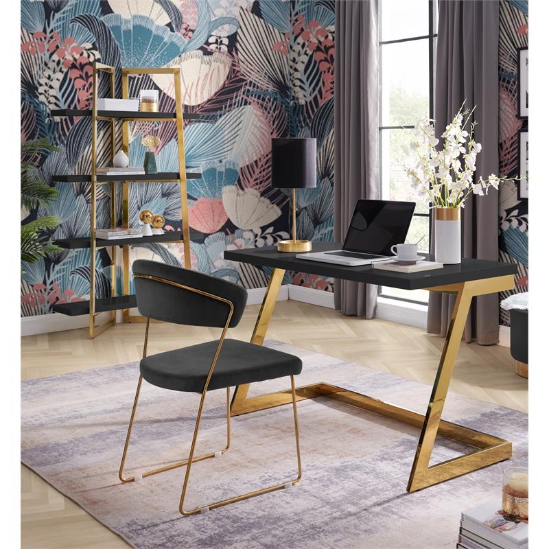 Posh Living Aluna Modern Stainless Steel Base Writing Desk in Black/Gold
