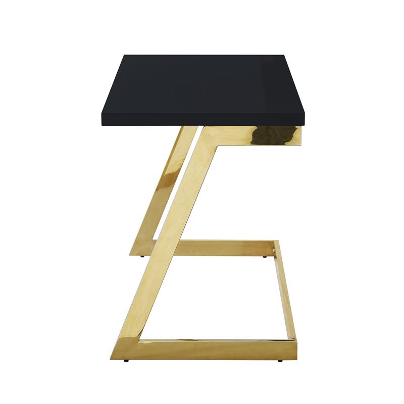 Posh Living Aluna Modern Stainless Steel Base Writing Desk in Black/Gold