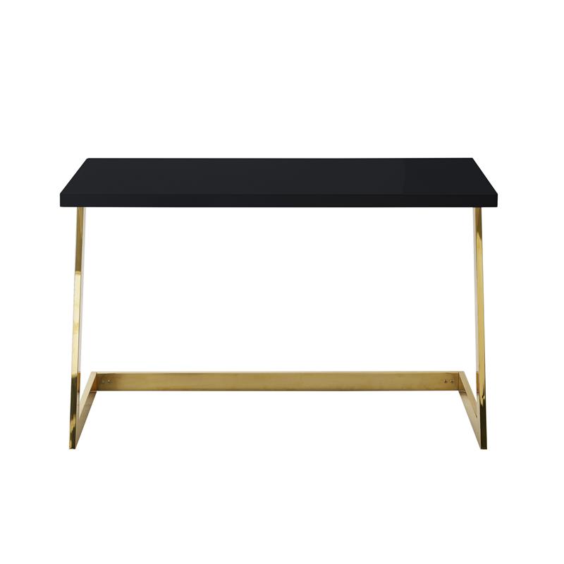 Posh Living Aluna Modern Stainless Steel Base Writing Desk in Black/Gold