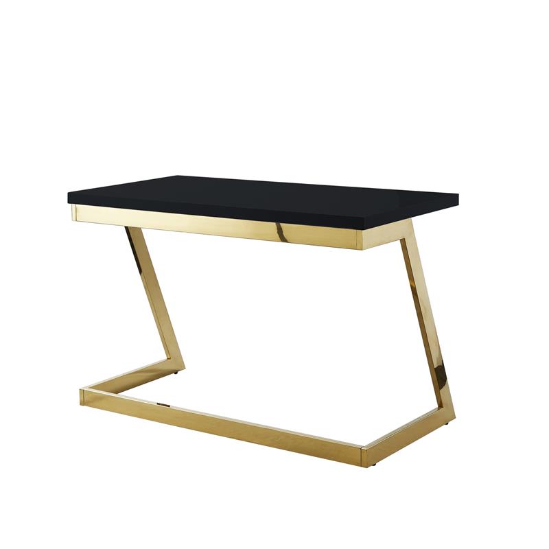 Posh Living Aluna Modern Stainless Steel Base Writing Desk in Black/Gold
