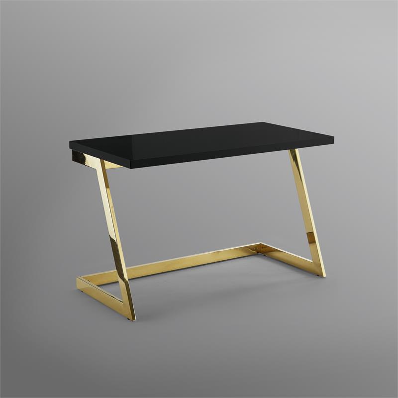 Posh Living Aluna Modern Stainless Steel Base Writing Desk in Black/Gold