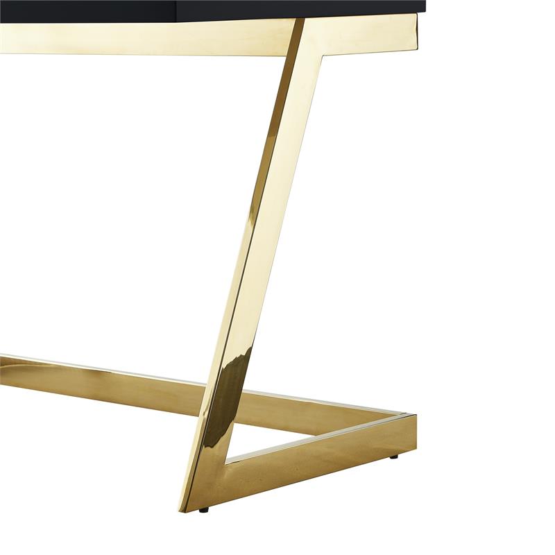 Posh Living Aluna Modern Stainless Steel Base Writing Desk in Black/Gold