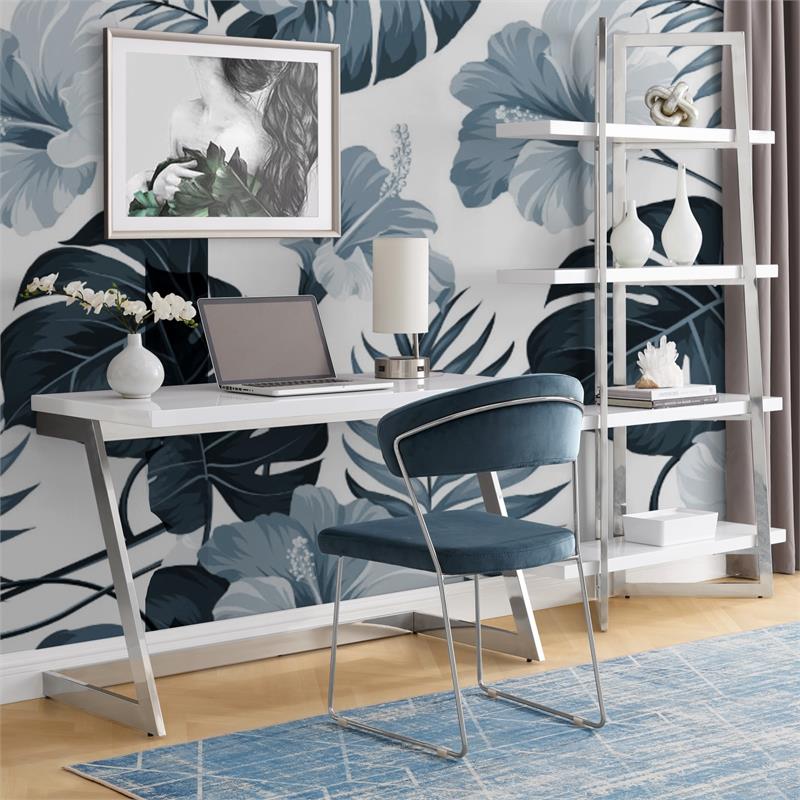Posh Living Aluna Modern Stainless Steel Base Writing Desk in White/Chrome