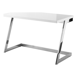 Posh Living Aluna Modern Stainless Steel Base Writing Desk in White/Chrome
