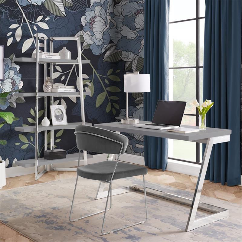 Posh Living Aluna Modern Stainless Steel Base Writing Desk in Light Gray/Chrome