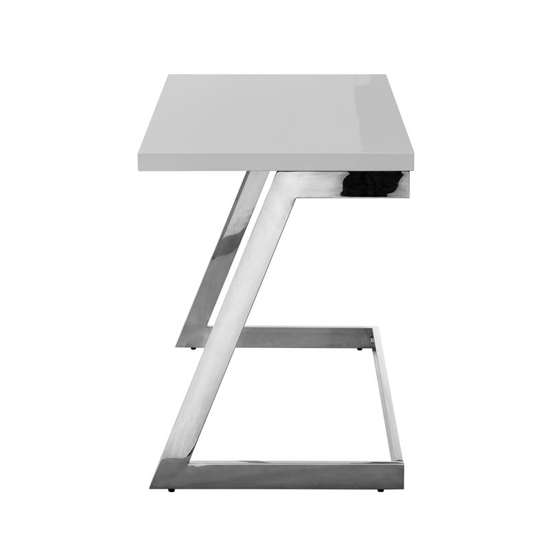Posh Living Aluna Modern Stainless Steel Base Writing Desk in Light Gray/Chrome