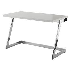 Posh Living Aluna Modern Stainless Steel Base Writing Desk in Light Gray/Chrome