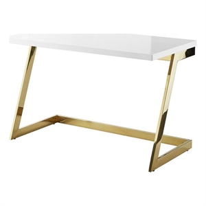 Posh Living Aluna Modern Stainless Steel Base Writing Desk in White/Gold