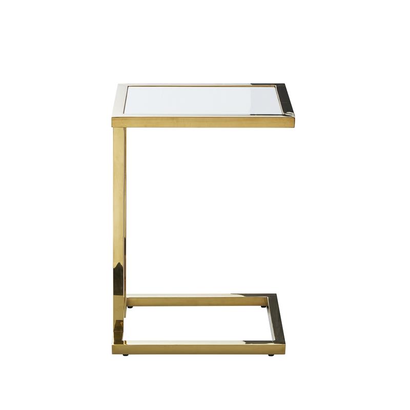 Posh Living Luane Modern C-Shape Stainless Steel End Table in White/Gold