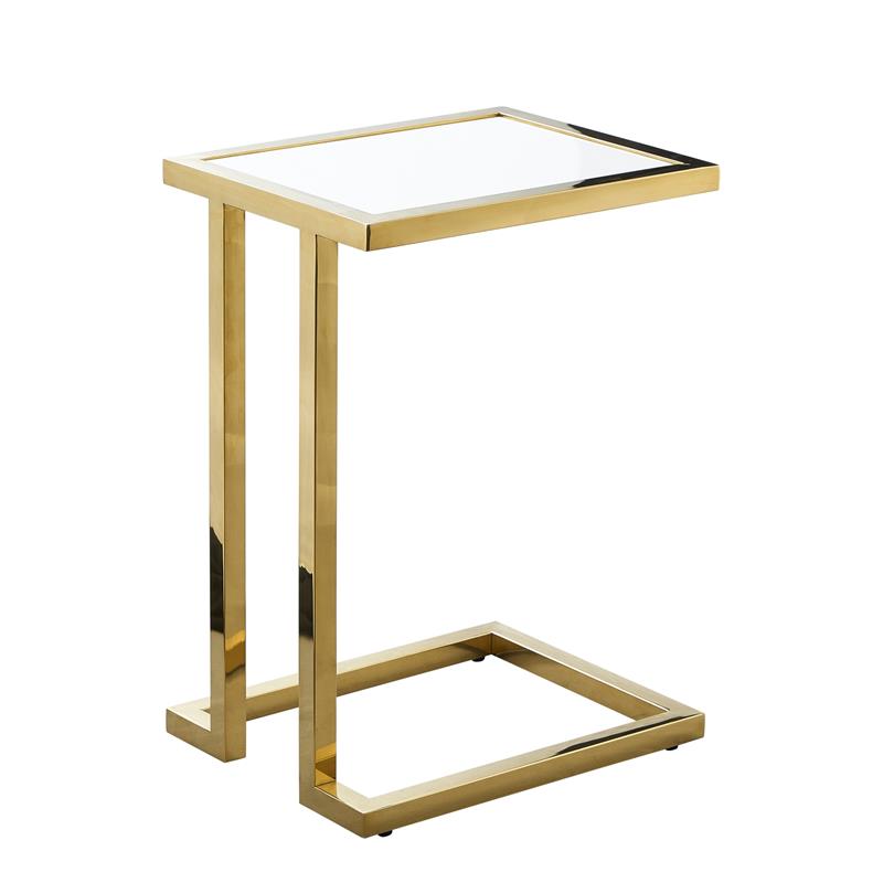 Posh Living Luane Modern C-Shape Stainless Steel End Table in White/Gold