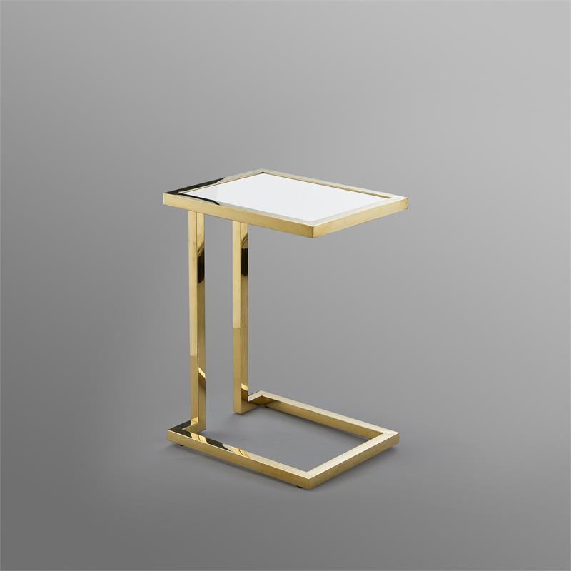 Posh Living Luane Modern C-Shape Stainless Steel End Table in White/Gold