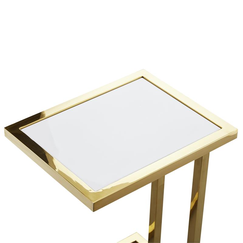 Posh Living Luane Modern C-Shape Stainless Steel End Table in White/Gold