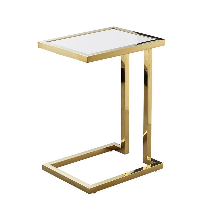 Posh Living Luane Modern C-Shape Stainless Steel End Table in White/Gold