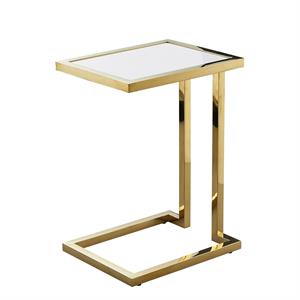 Posh Living Luane Modern C-Shape Stainless Steel End Table in White/Gold