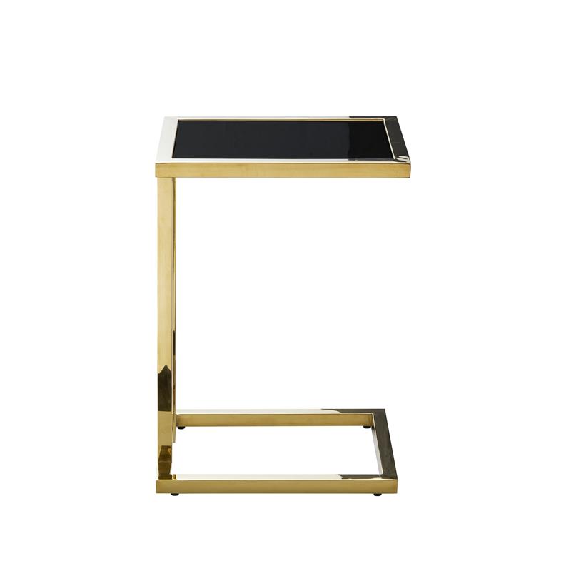 Posh Living Luane Modern C-Shape Stainless Steel End Table in Black/Gold