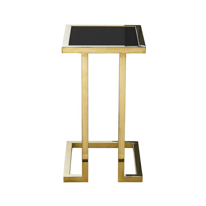 Posh Living Luane Modern C-Shape Stainless Steel End Table in Black/Gold