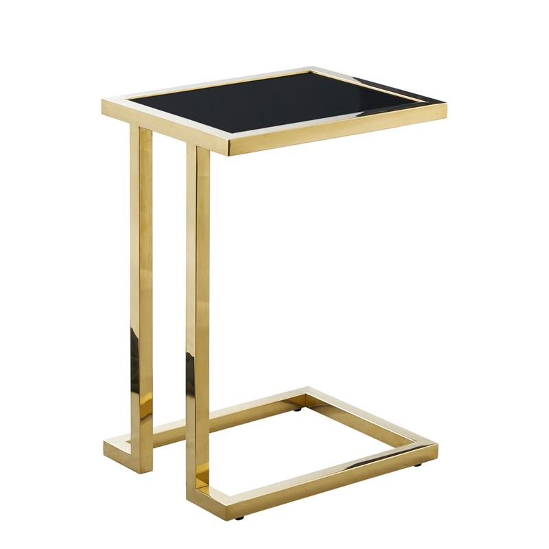 Posh Living Luane Modern C-Shape Stainless Steel End Table in Black/Gold