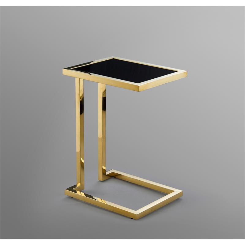 Posh Living Luane Modern C-Shape Stainless Steel End Table in Black/Gold